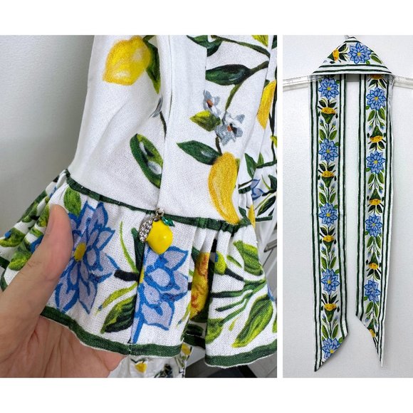 Binny Lemon Mini Dress Fruit Floral Tiered They Call Me Limoncello Capri L - Picture 13 of 16